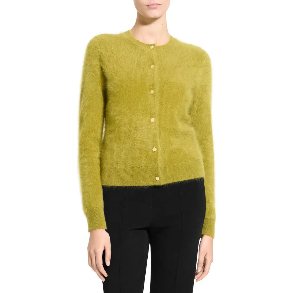 Theory Brushed Cashmere Cardigan in Dark Pear at Nordstrom, Size Petite | Nordstrom