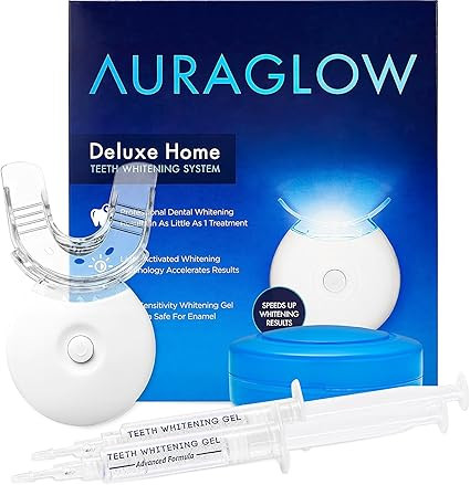 AuraGlow Teeth Whitening Kit, LED Light, 35% Carbamide Peroxide, (2) 5ml Gel Syringes, Tray and C... | Amazon (US)