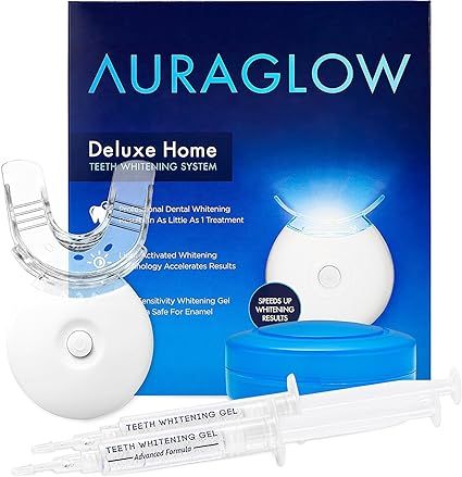 AuraGlow Teeth Whitening Kit, LED Light, 35% Carbamide Peroxide, (2) 5ml Gel Syringes, Tray and C... | Amazon (US)