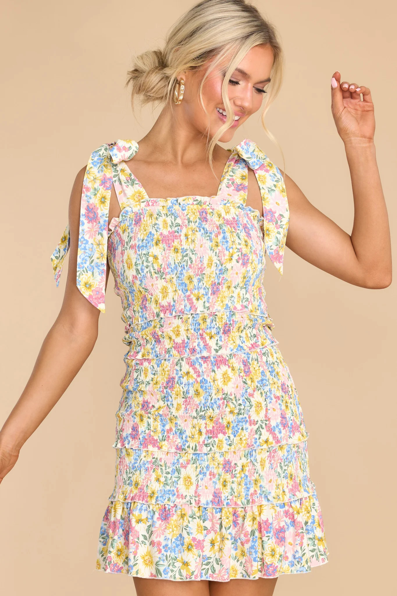 Sweet To Me Ivory Multi Floral Print Dress | Red Dress 