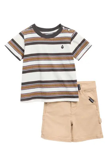 Volcom Stripe T-Shirt & Shorts Set in Off White at Nordstrom Rack, Size 12M | Nordstrom Rack