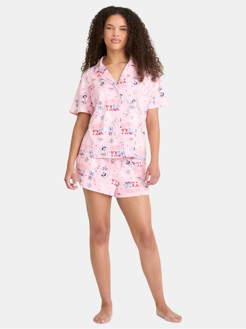 Way to Celebrate Women's Notch Collar Top and Shorts Pajama Set, 2-Piece, Sizes XS-3X | Walmart (US)