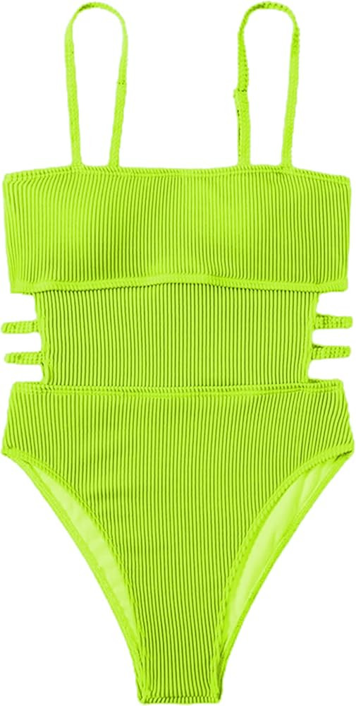 Hilinker Women's Ribbed One Piece Swimwear Cutout Tummy Control Bathing Suit | Amazon (US)