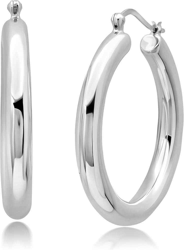 Sterling Silver Hoop Earrings for Women | Lightweight Silver Chunky Hoop Earrings | Hypoallergeni... | Amazon (US)