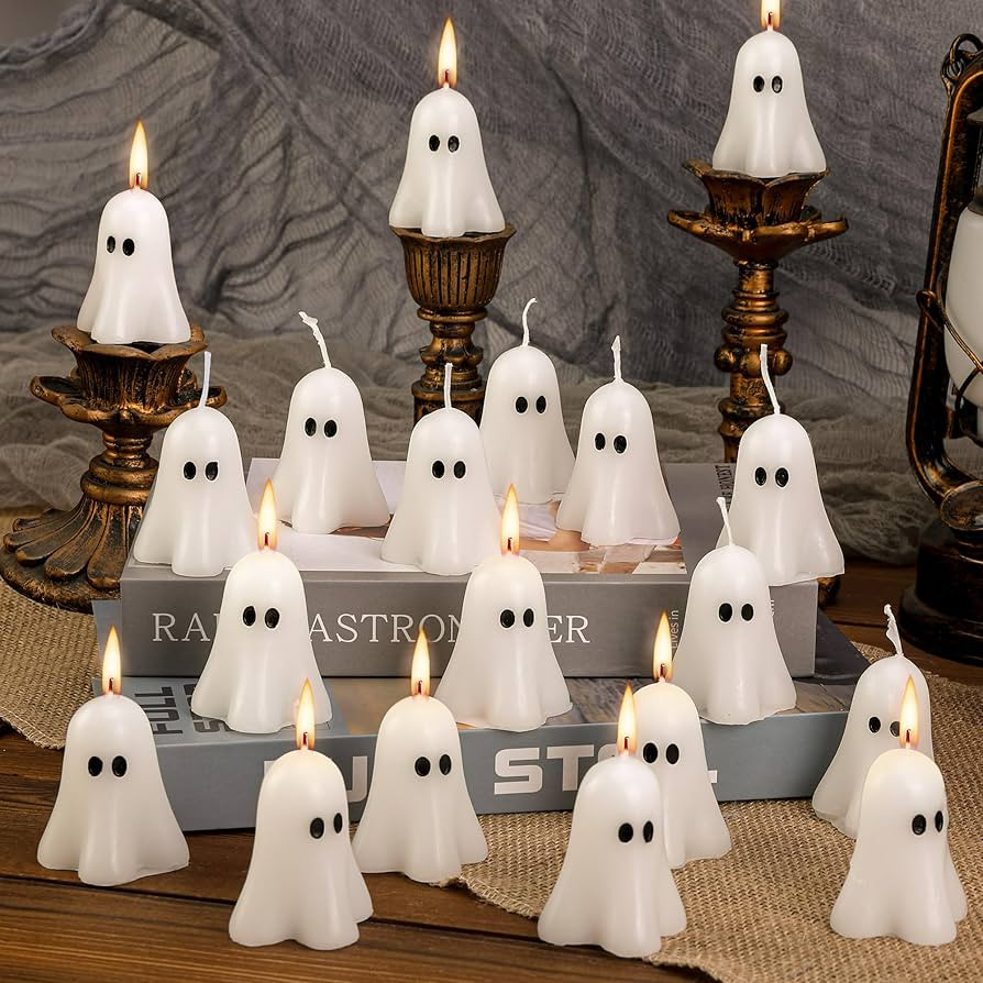 EBaokuup 20 PCS 2.3'' X 1.6'' Halloween Ghost Candles, White Ghost Decor Candles, Cute Burning Ca... | Amazon (US)
