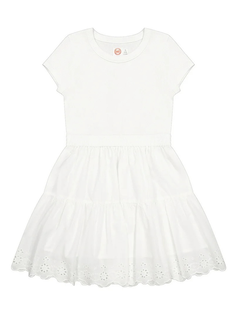 Wonder Nation Girls Short Sleeve Mixed Tiered Dress, Sizes 4-18 & Plus | Walmart (US)