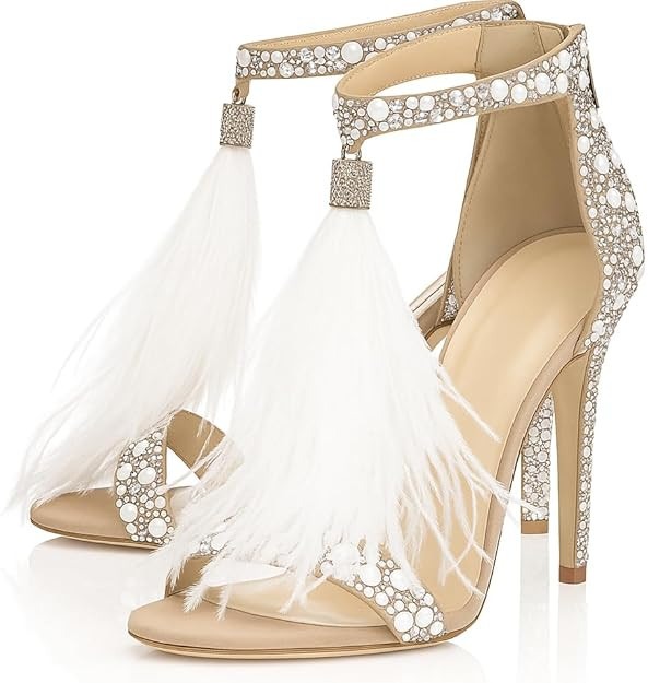 Rhinestone High Heels for Women, Elegant Wedding Shoes for Bride, Sparkle Strappy Sandals with Po... | Amazon (US)