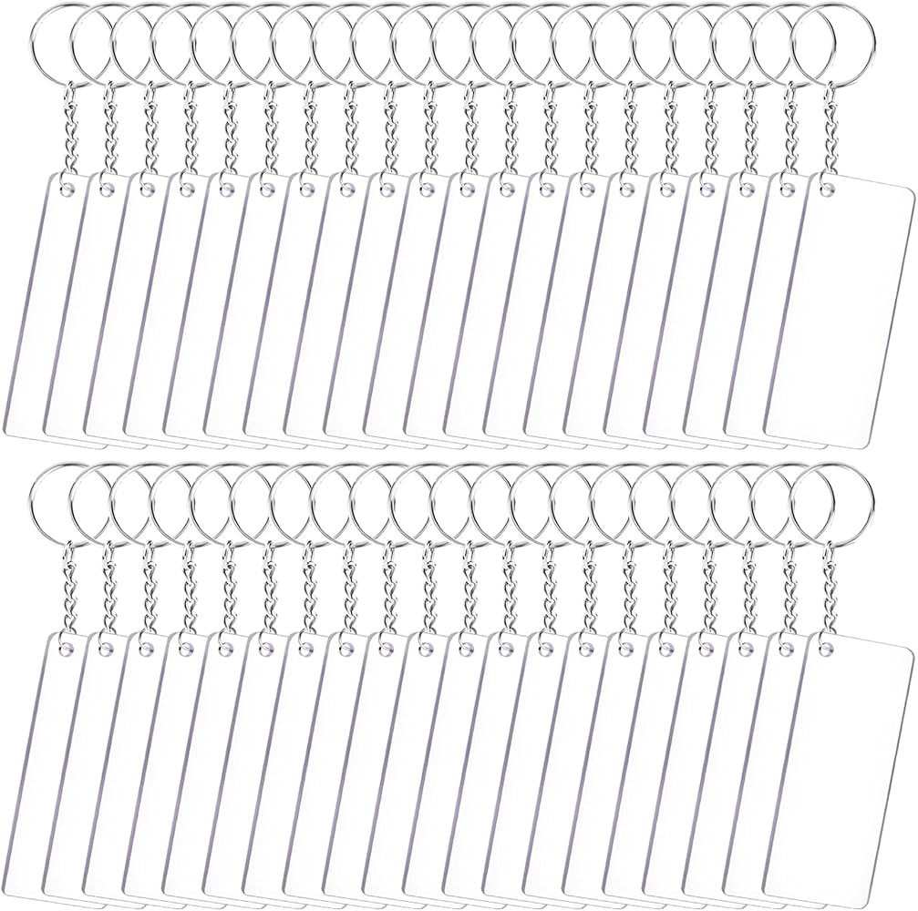 Duufin Rectangle Acrylic Keychain Blanks Set Clear Rectangle Acrylic Blanks (3 x 7cm) Key Rings w... | Amazon (US)