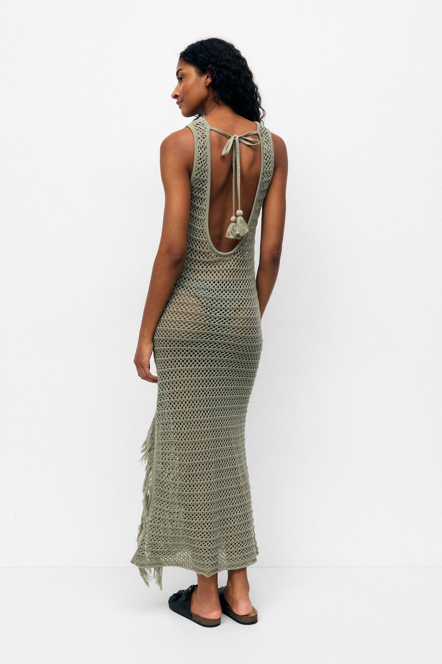 Crochet dress with fringe detail | PULL and BEAR UK