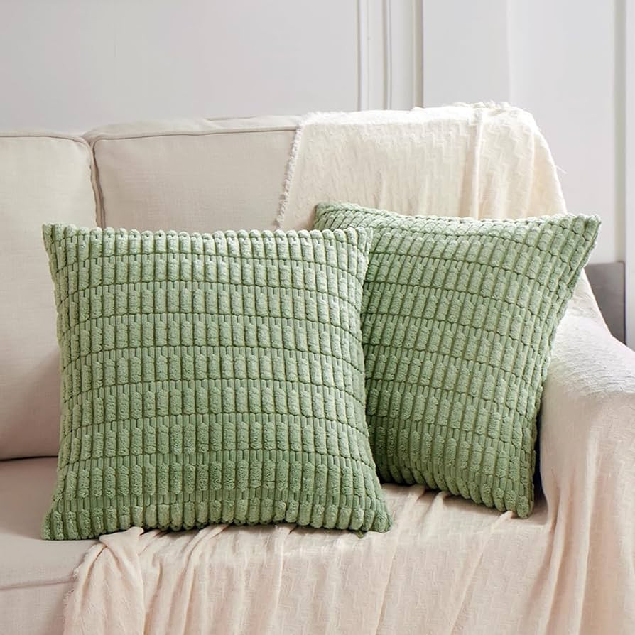Fancy Homi 2 Packs Sage Green Decorative Throw Pillow Covers 18x18 Inch for Living Room Couch Bed... | Amazon (US)