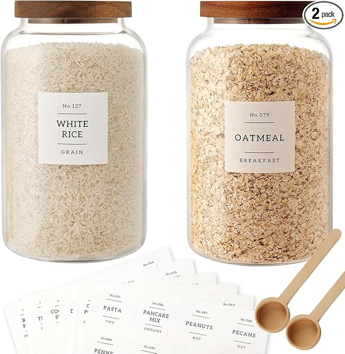 2 PCS Large Glass Jar with Airtight Lid, Glass Food Storage Jars for Tea,Spice,Cereal, Egg,Flour,... | Amazon (US)