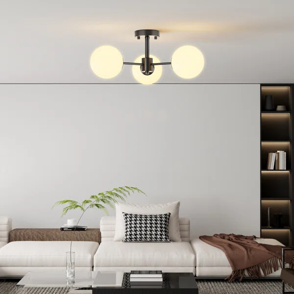 21'' Modern Iron Glass Globe Semi Flush Mount Lighting for Living Room/Bedroom | Wayfair North America