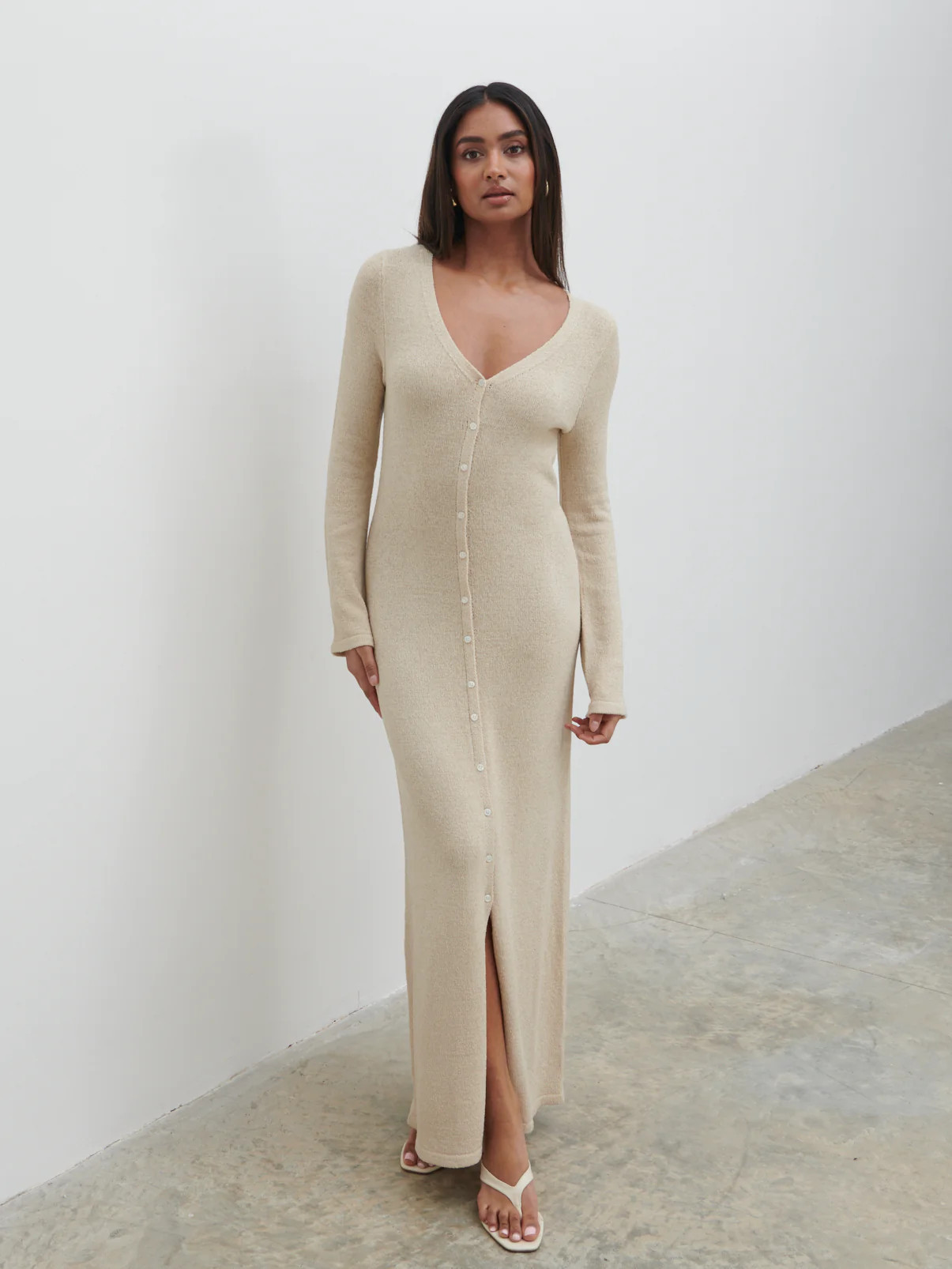 Hazel Knit Maxi Dress - Oatmeal | Pretty Lavish (UK)