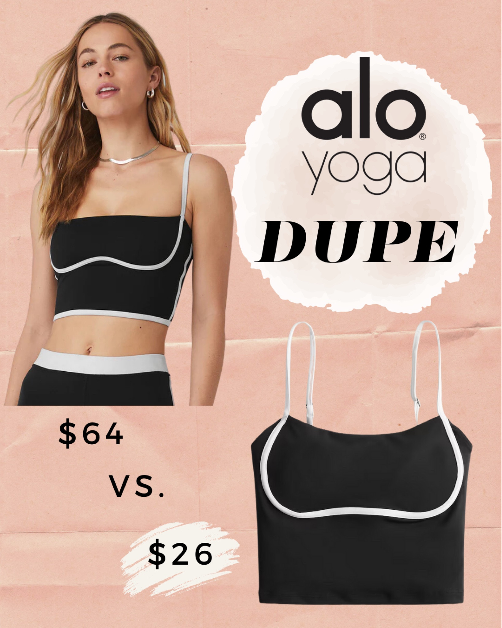 Alo Yoga dupe! Get the look for less - Alo Yoga Airbrush Streamlined Bra tank - black and white bra top - athleisure style, sporty clothing, built in bra, looks for less, spend vs save, athletic wear, Hollister co

#LTKunder100 #LTKunder50 #LTKFind