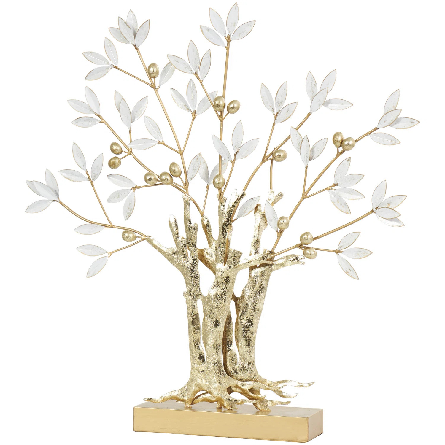 Gold Metal Aymerick Metallic Tree Decorative Sculpture with White Leaves | Wayfair North America