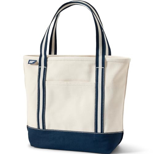 Lands' End Natural Long Handle Zip Top Canvas Tote Natural/navy Stripe Medium Long Handle | Amazon (US)