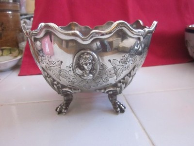 Antique silver plate footed fancy medalion floral bowl | eBay US