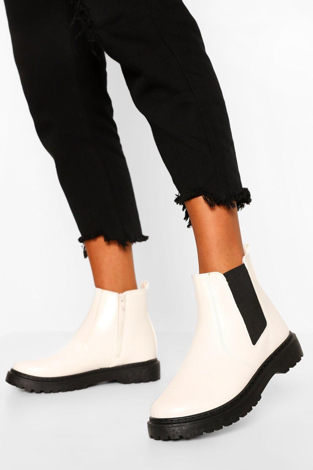 Womens Chunky Chelsea Boots - White - 9 | Boohoo.com (US & CA)