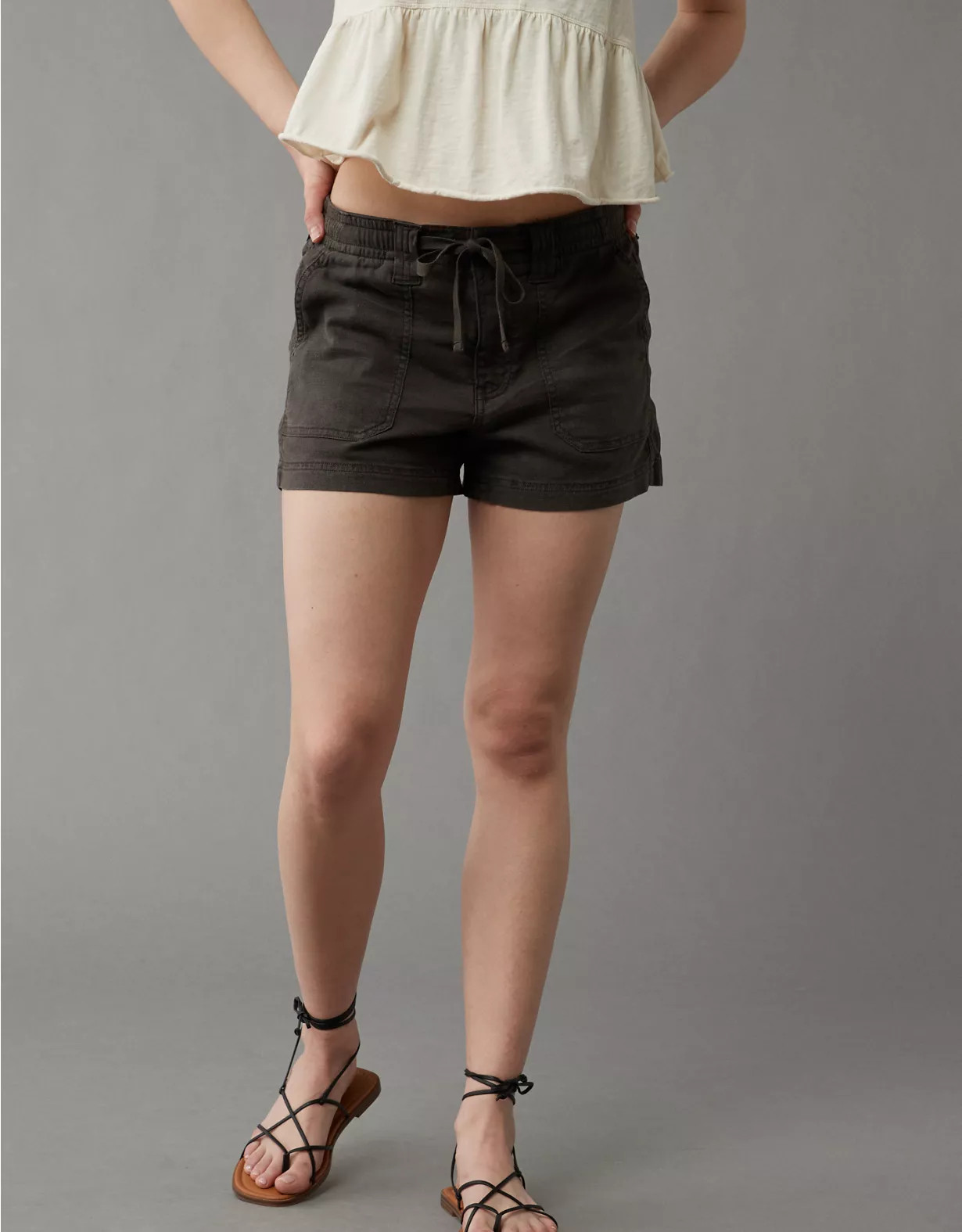 AE Dreamy Drape Linen-Blend Carpenter Short | American Eagle Outfitters (US & CA)