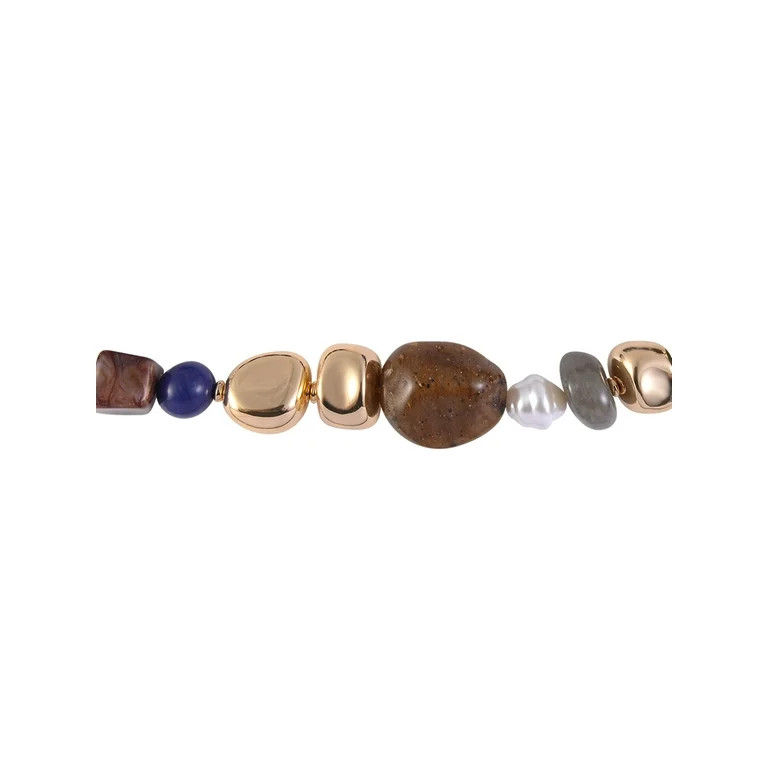 Time and Tru Women's Mixed Bead Wide Necklace, Blue, Brown and Gold-Tone | Walmart (US)