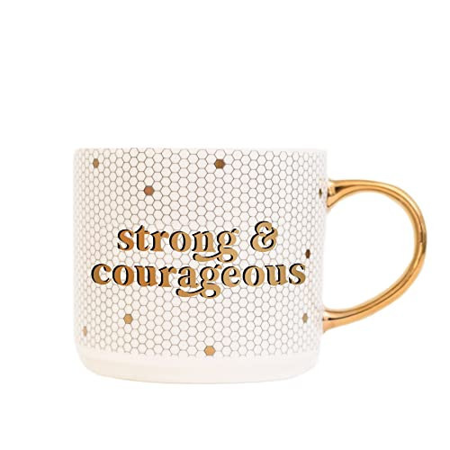 Sweet Water Decor Strong + Courageous Tile Coffee Mug | Novelty Coffee Mugs | 17oz Gold Handle Coffee Cup | Cute Coffee Mug | Motivational Birthday Gift | Amazon (US)