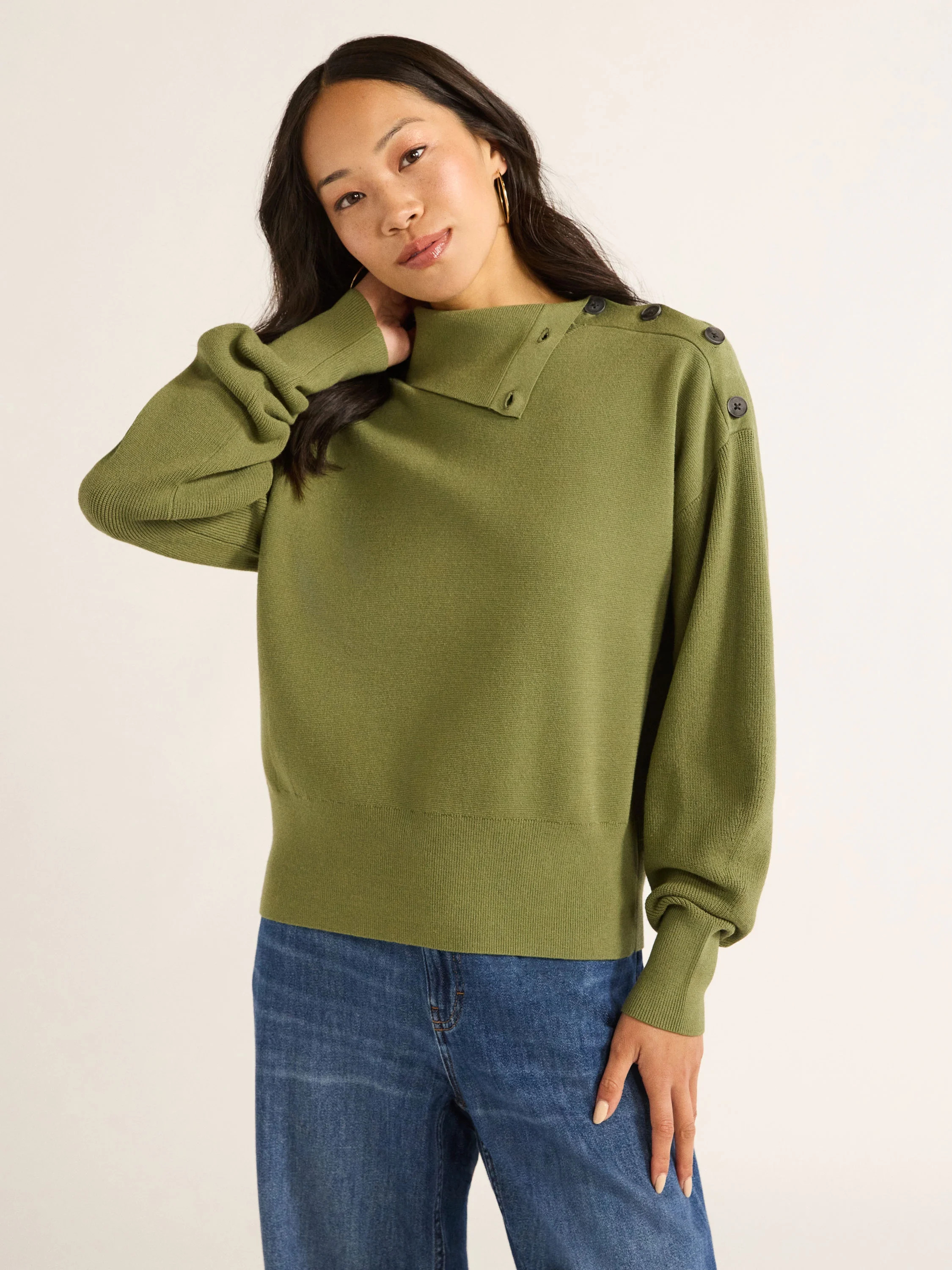 Free Assembly Women's Button Split Neck Sweater with Long-Sleeves, Midweight, Sizes XS-XXL | Walmart (US)