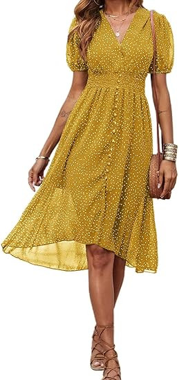 PRETTYGARDEN Women's Floral Wrap V-Neck Midi Dress Short Sleeve Boho Summer Beach Long Dress High... | Amazon (US)