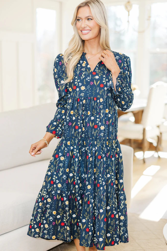 NURSING COLLECTION: What A Surprise Navy Floral Midi Dress | The Mint Julep Boutique