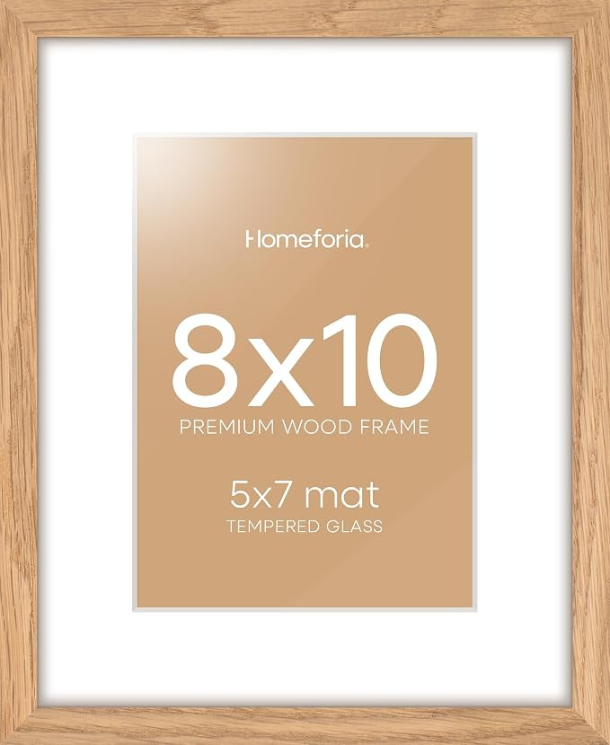 Homeforia 8 x 10 Wood Picture Frame, High End Natural Oak 8x10 Light Wooden Frames with Mat 5x7 i... | Amazon (US)