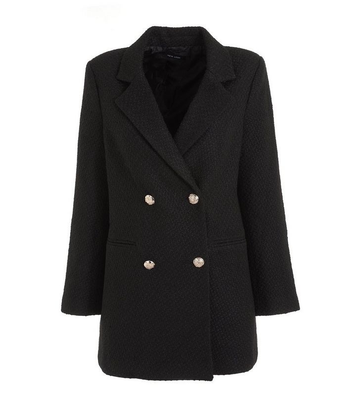 Black Bouclé Double Breasted Blazer Coat
						
						Add to Saved Items
						Remove from Saved... | New Look (UK)