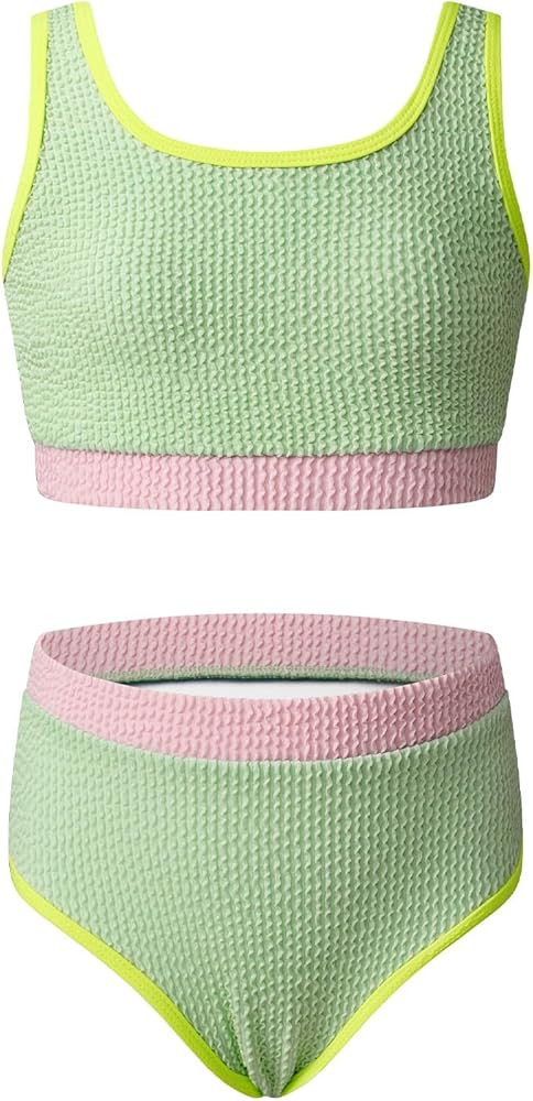 blibean Tween Girls Swimsuits Two Piece Colorblock Bikini Sets with Chest Pad Size 6-15 Years | Amazon (US)