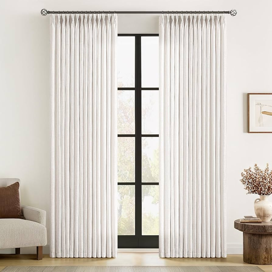 MIULEE Pinch Pleated Thick Linen Curtains 96 Inches Long 2 Panels for Living Room Bedroom, Memory... | Amazon (US)