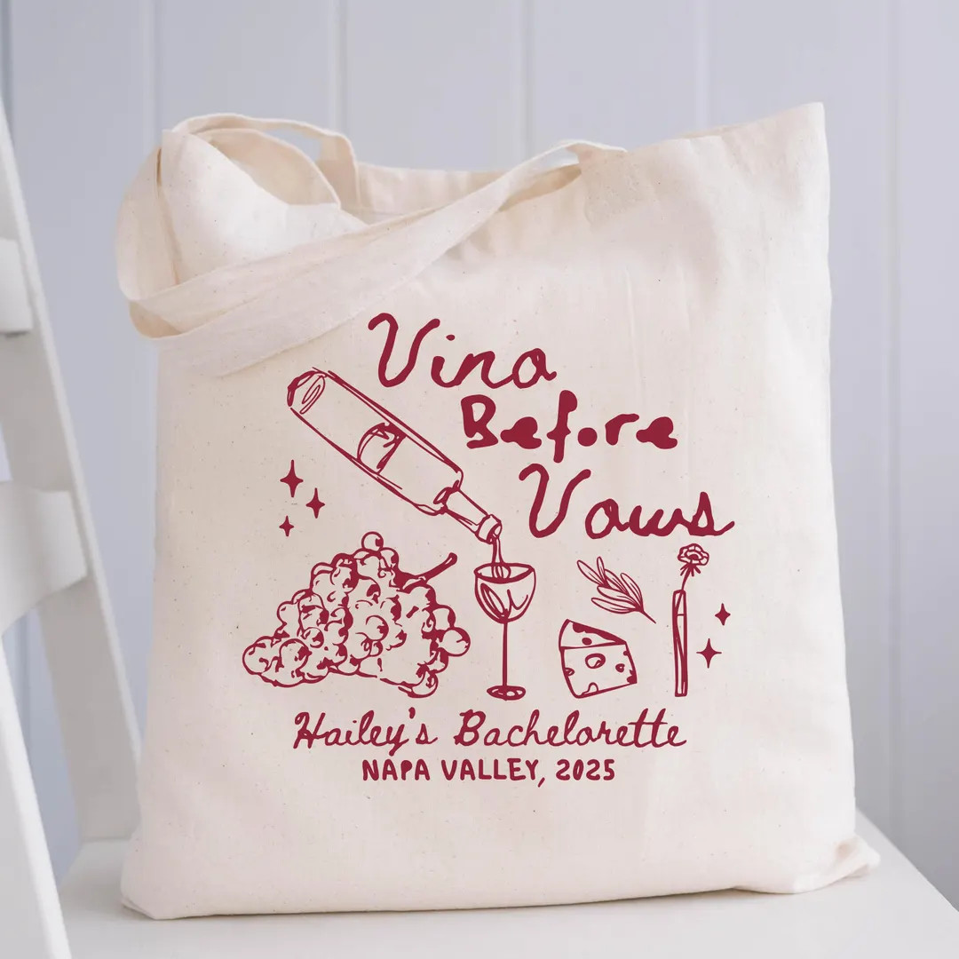 Wine Bachelorette Party Tote Bag: Vino Before Vows, Custom Bridal Shower Favor - Etsy | Etsy (US)
