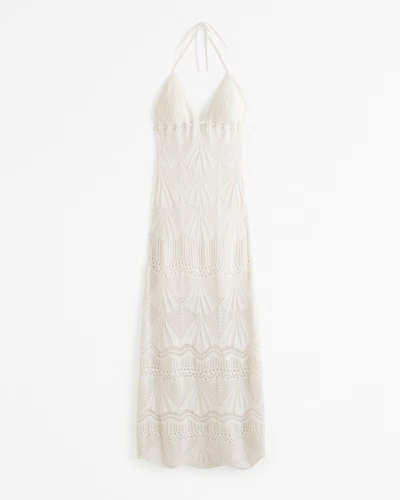 Crochet-Style Halter Maxi Dress | Abercrombie & Fitch (US)