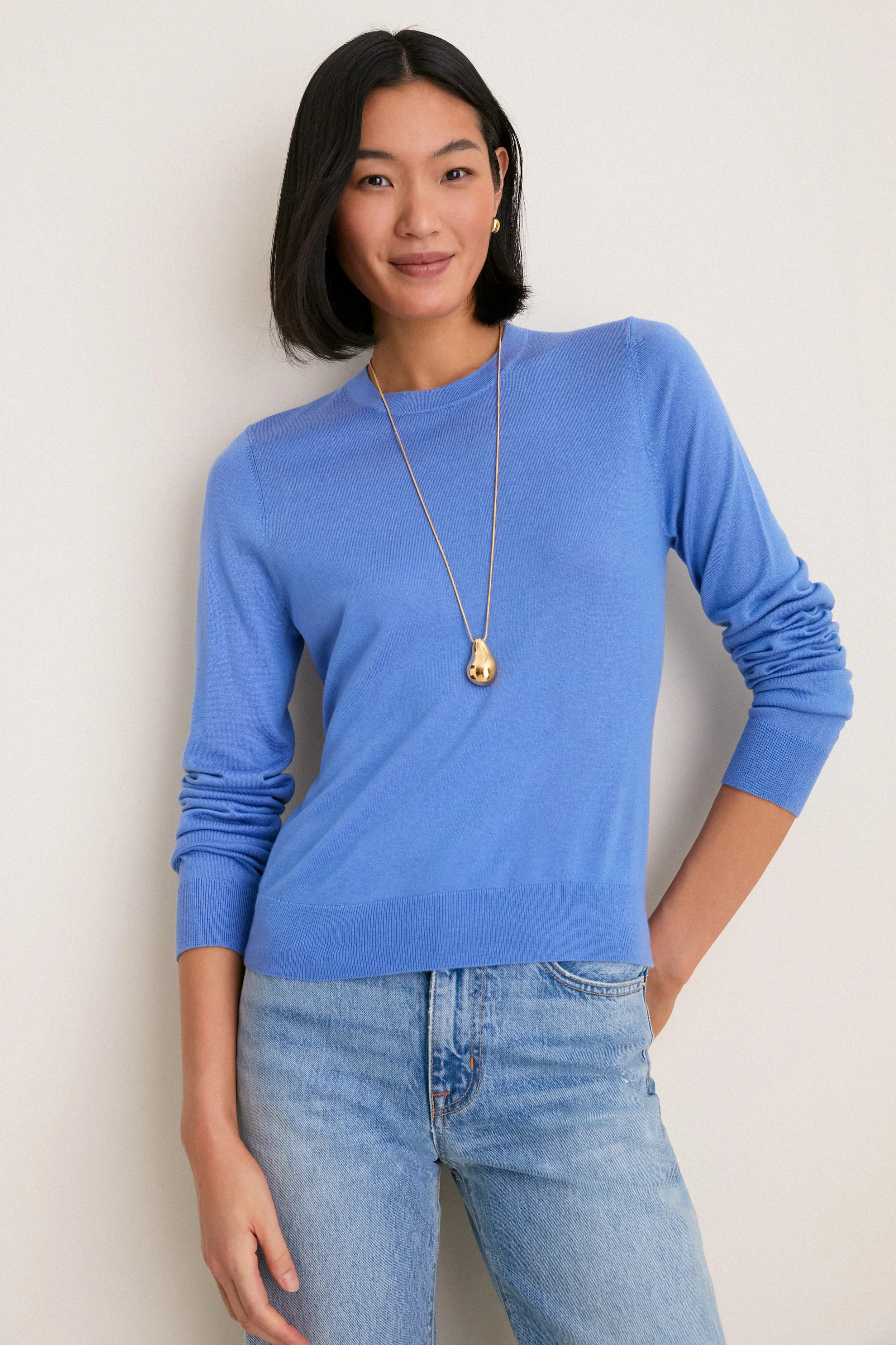 Allure Blue Cashmere Silk Long Sleeve Katie Tee | Tuckernuck (US)