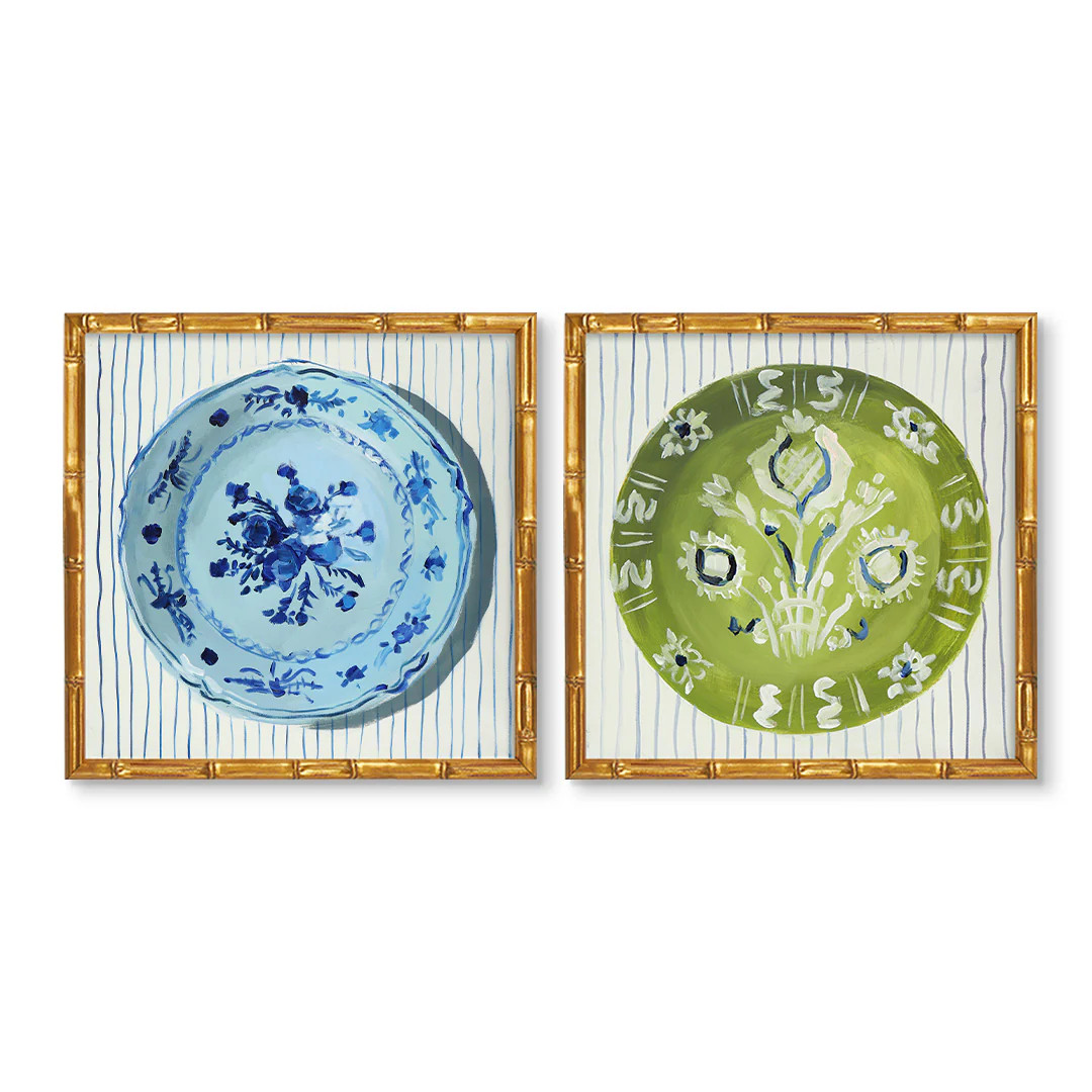 Veranda Plate Art Print Pair | Jenny Westenhofer Vintage Plate Wall Art | Urban Garden Prints