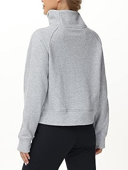Womens' Half Zip Pullover Fleece Stand Collar Crop Sweatshirt with Pockets Thumb Hole | Amazon (US)