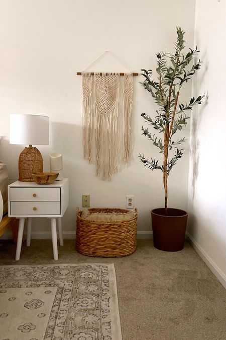 Bedroom corner refresh 🪴 
Woven macrame piece, faux olive tree plant, end table, bohemian decor, woven basket, lamp

We have the 5.5’ olive tree plant which is out of stock! I linked the other sizes that are available! 

#LTKhome #LTKstyletip #LTKfindsunder100