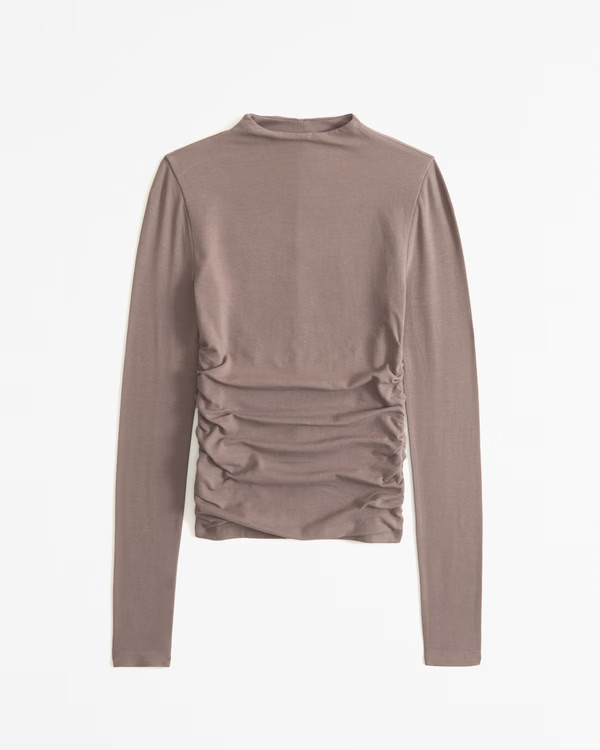 Long-Sleeve Cotton Seamless Fabric Mockneck Top | Abercrombie & Fitch (US)