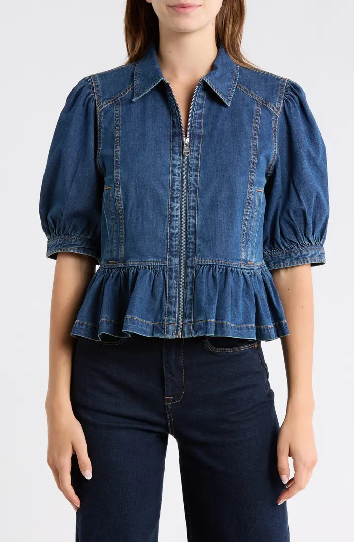 Daphne Puff Sleeve Peplum Denim Jacket | Nordstrom Rack