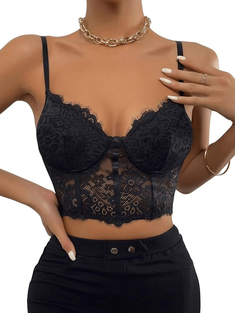 SOLY HUX Women's Lace Bustier Crop Cami Top Sexy Adjustable Camisole Tank Top | Amazon (US)