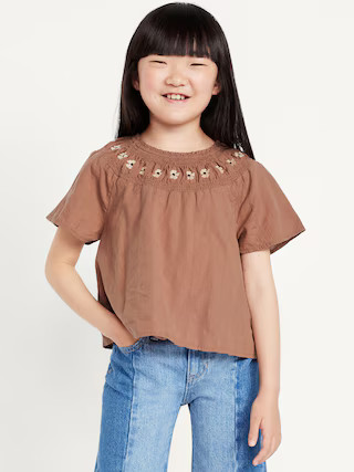 Short-Sleeve Textured Embroidered Top for Girls | Old Navy | Old Navy (US)