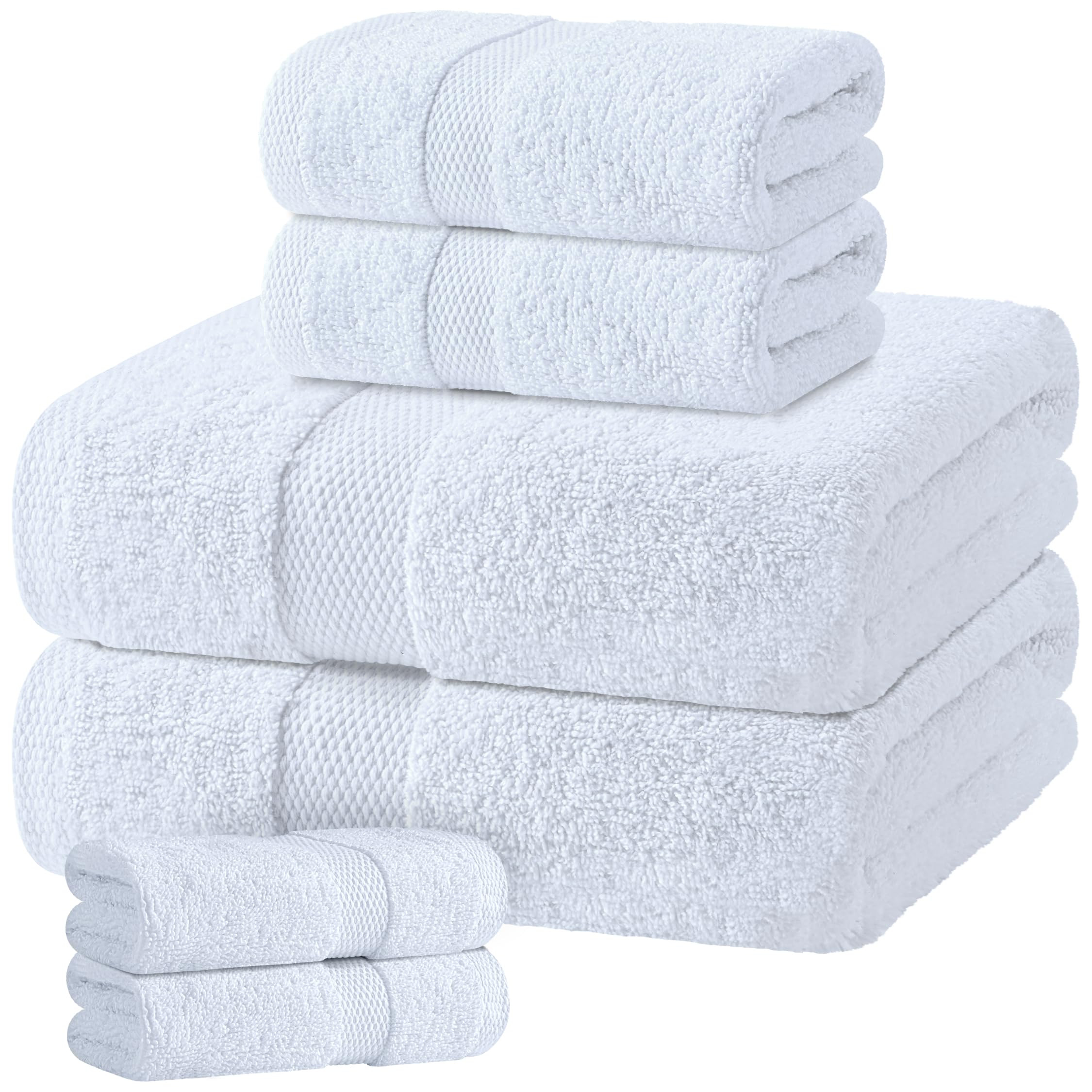 White Bath Towel Set of 6 - 100% Cotton Highly Absorbent Towels for Bathroom, 2 Luxury Bath Towel... | Amazon (US)