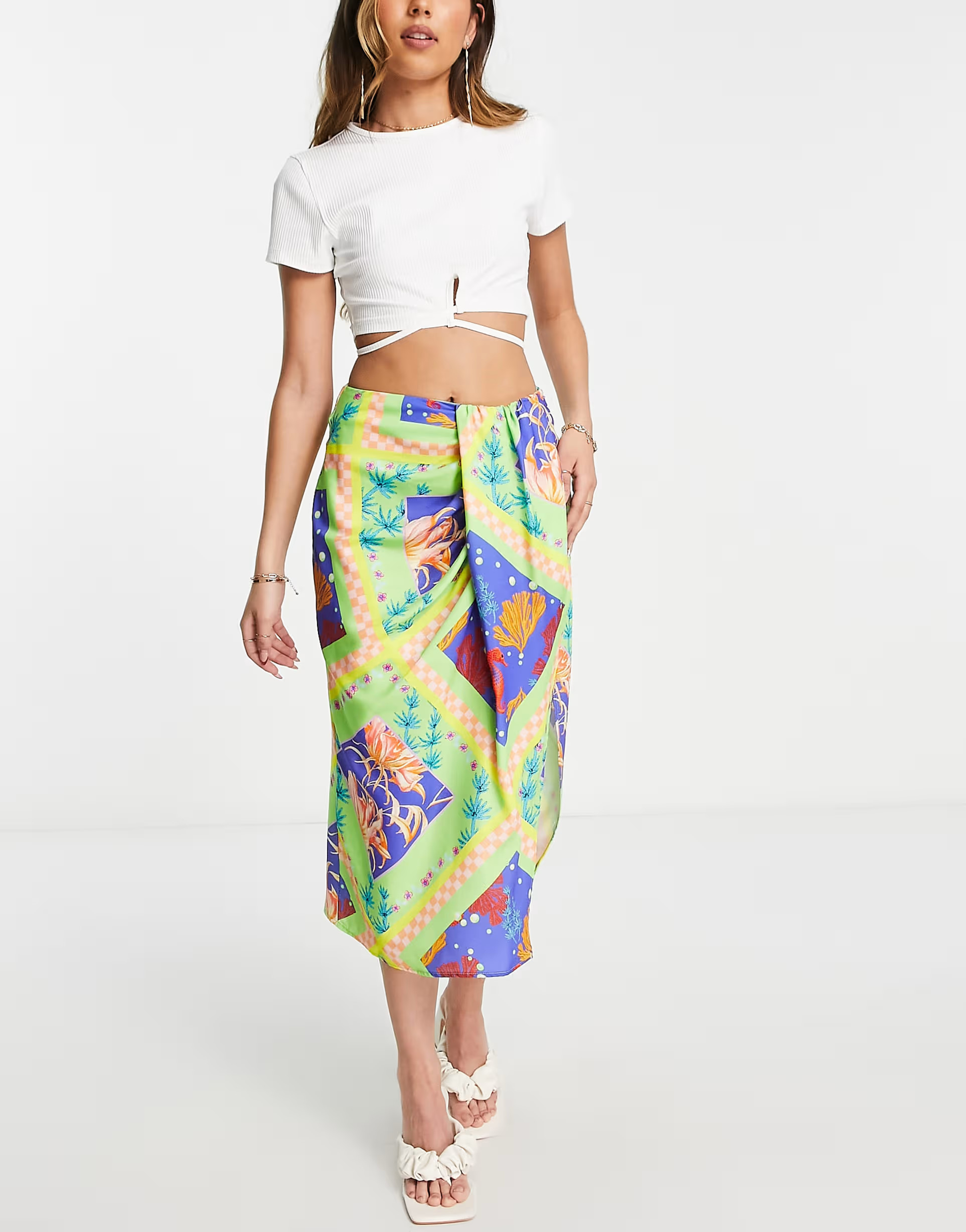 ASOS DESIGN sarong midi skirt in tropical print | ASOS (Global)