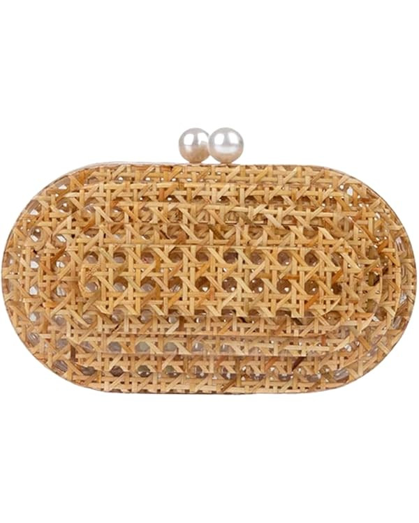 Women Acrylic Rattan Clutch Purse Rattan Woven Evening Bag Wedding Party Purse Summer Beach Wicke... | Amazon (US)