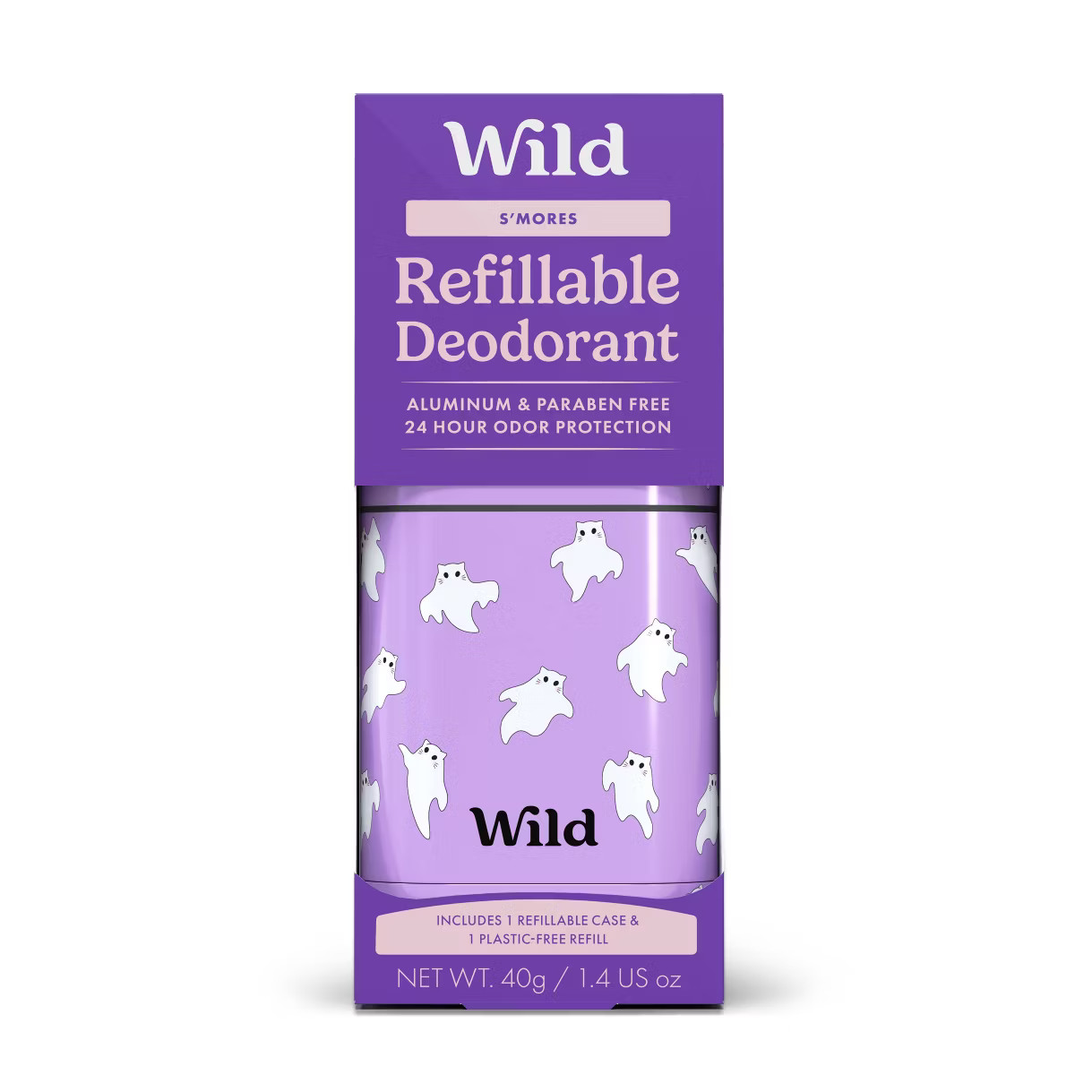 Wild Cosmetics Aluminum-Free Duo Deodorant Refill with Ghost Cat Case - S'mores - 1.4oz | Target