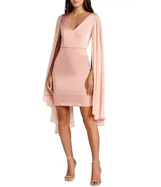 Mac Duggal Cape Sleeve V Neck Fitted Mini Dress | Dillard's | Dillard's