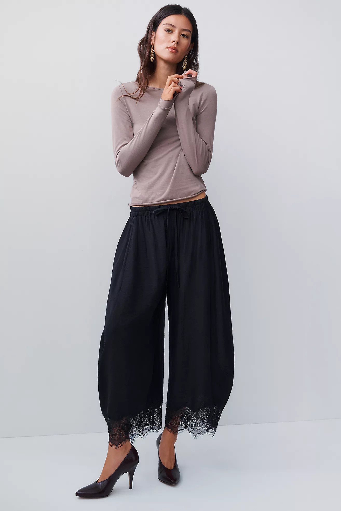 Reverie Lace-Trim Tapered Pants | Anthropologie (US)