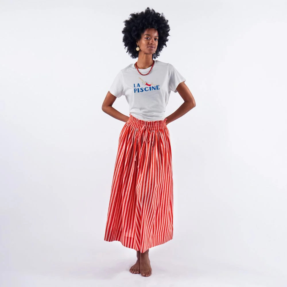 PREORDER - Keaton Stripe Skirt Coral + Blush | INK+ALLOY