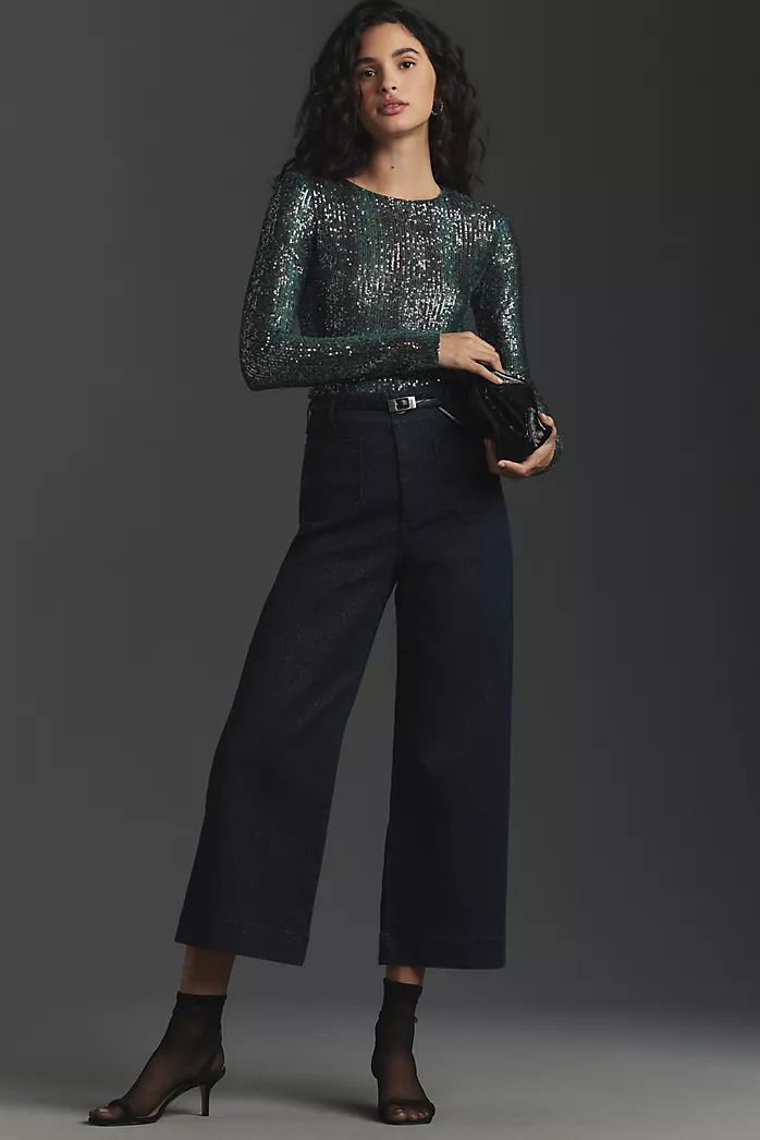 The Colette Sparkle Denim Cropped Wide-Leg Jeans by Maeve | Anthropologie (US)